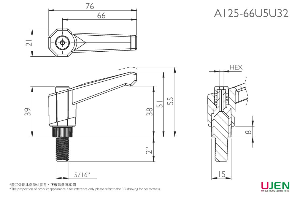 Dibujo dimensional de tornillo de mango ajustable de plástico