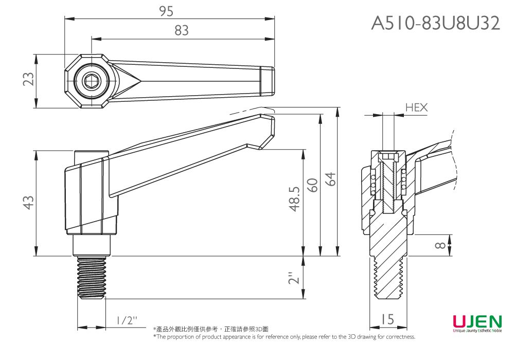 Размерное чертеж винта с регулируемой ручкой цинка