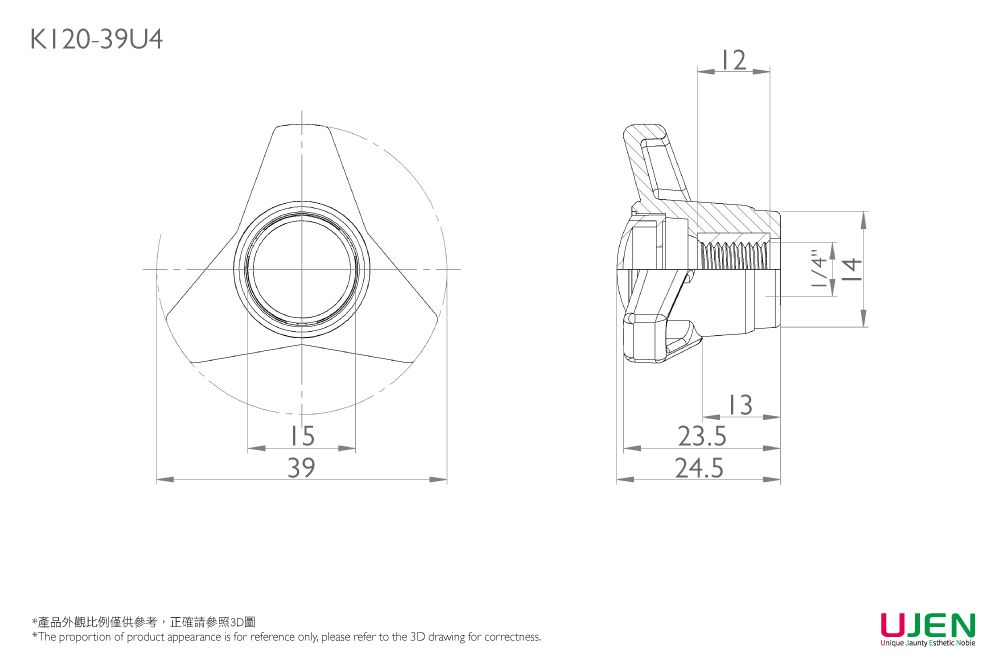 Dimensionale Zeichnung der Spann-Daumengriff-Knopf-Mutter