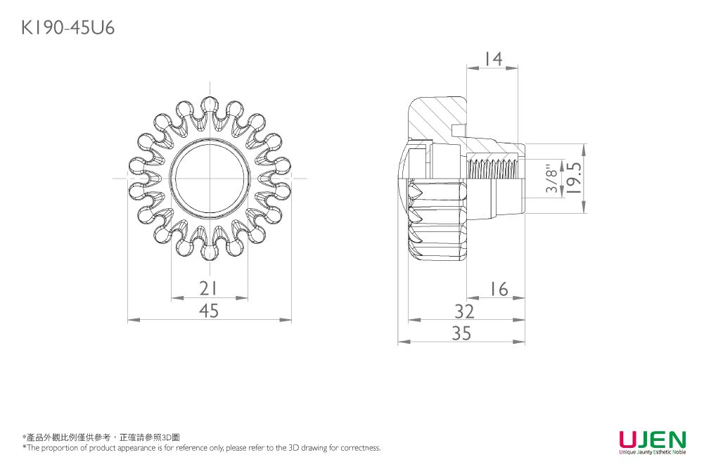塑膠緊固旋鈕手轉螺帽尺寸圖