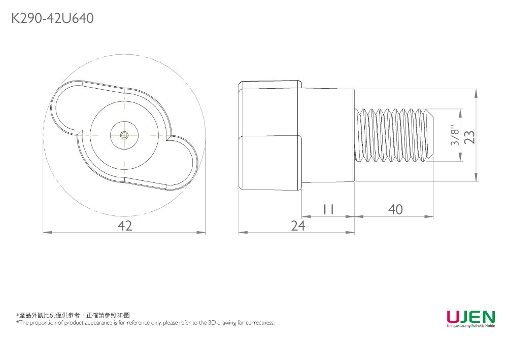 Dibujo dimensional del tornillo de la perilla de agarre de pulgar de sujeción